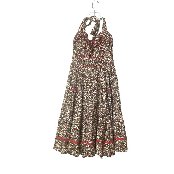 Axyeh Dress Woman Size S Red Floral Fit and Flare Cottage Halter Y2K Pockets - Picture 1 of 15